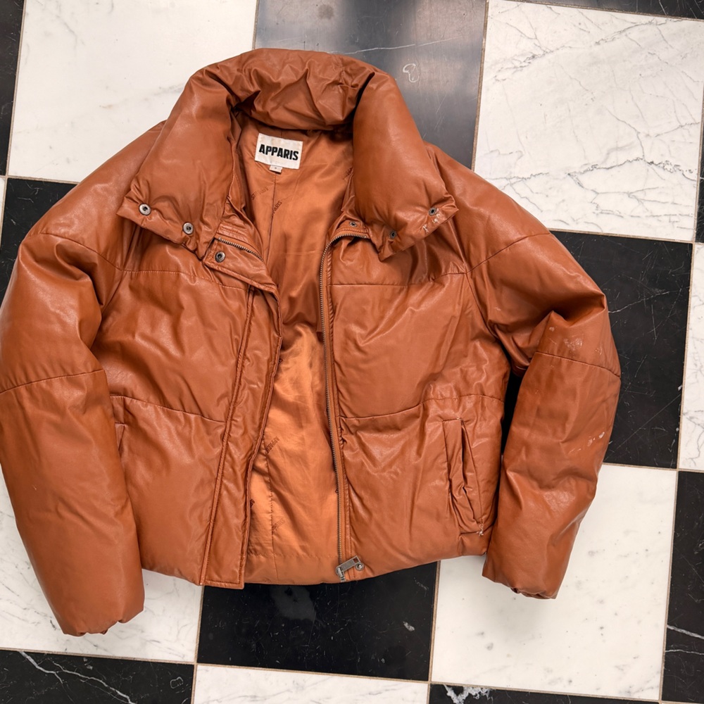 Apparis Tan faux leather Puffer Jacket
